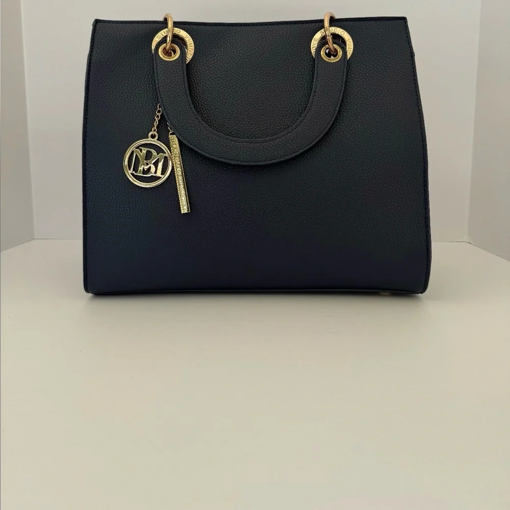 Badgley Mischka Navy Tote with Gold Accents (SOLD) - Picture 1 of 4